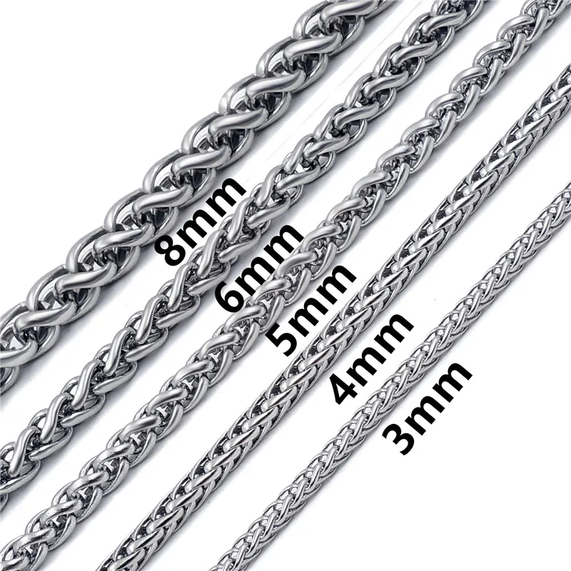 

3mm-8mm High Quanlity Stainless Steel Braided Link Necklace Men Women punk rock biker 24"