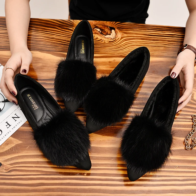

Real mink fur women flat mules shoes winter brand plush warm flats slip on loafers solid fur soft heel moccasins creepers mujer