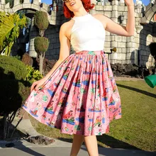 35-Женская винтажная 1950 s вдохновленная юбка с высокой талией и принтом Neverland, большие размеры 4xl, рокабилли пинап юбка в клетку с бантом faldas