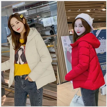

Winter Jacket women 2019 Womens Parkas Thicken Outerwear student hooded bread Coat Short Female Slim Cotton padded tops 3XL R227