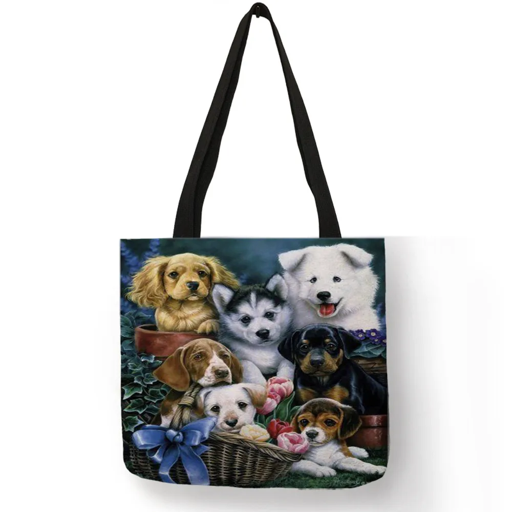 Custom Golden Retriever Oil Painting  Print Tote Shopping Traveling Bags Women Practical Handbags