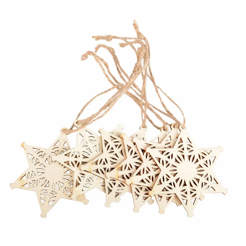 6PC Christmas Wood Chip Tree Ornaments Xmas Hanging Pendant Decoration