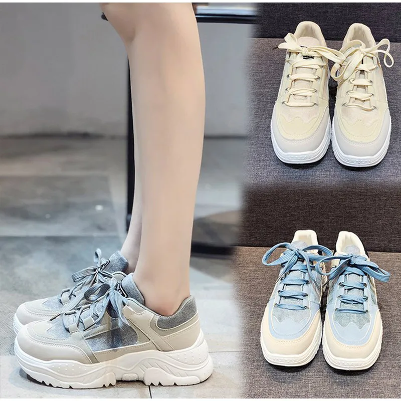 MCCKLE Shoes Women Sneakers Platform Lace Up Mixed Color Ladies Suede Flat Fashion Vulcanized Casual Comfort Footwear Autumn