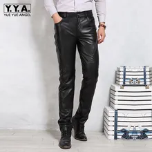 Штаны из натуральной кожи мужские роскошные брендовые черные мотоциклетные длинные штаны из овчины плюс размер 4XL флисовая подкладка толстые теплые брюки