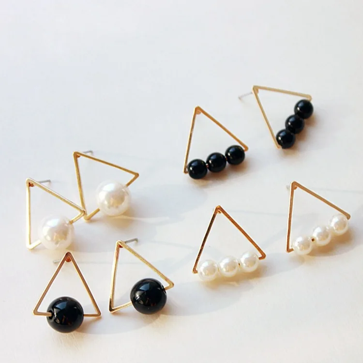 Hot sale fashion elegant gold color triangle earring fake pearl earring