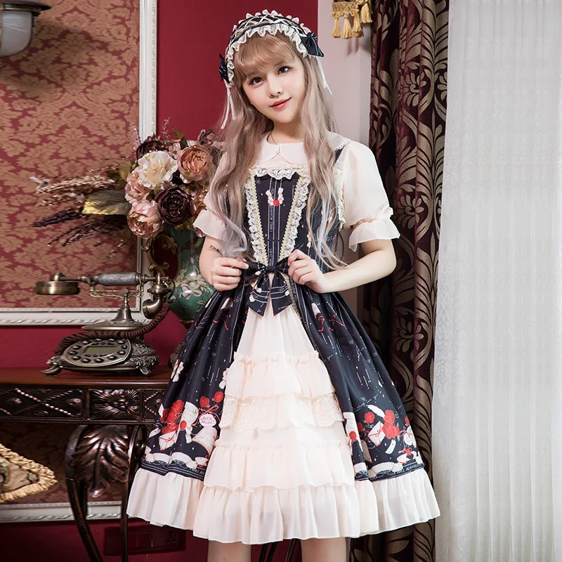 Spring summer Dress Lolita Daily Printing JSK Suspended Princess Skirt Rose SLING skirt LZJ-L025 | Женская одежда