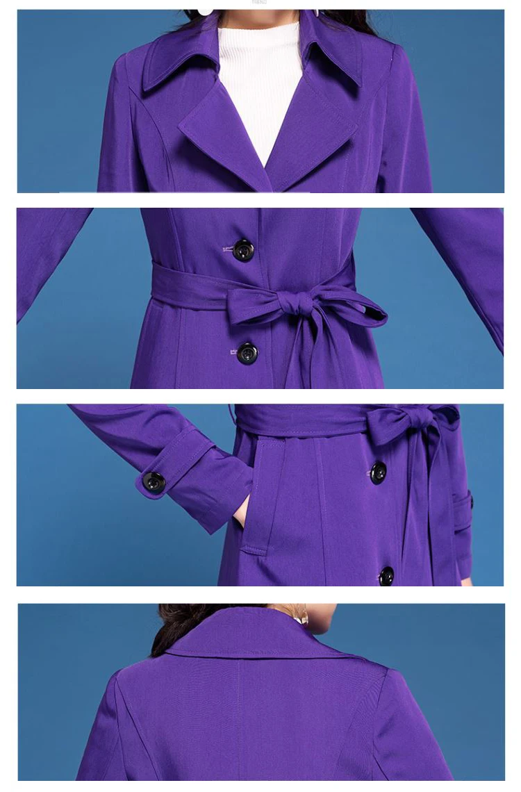 S-3XL, фиолетовый однотонный длинный Женский Тренч, модное приталенное элегантное пальто, новая осенняя однобортная Женская куртка G695