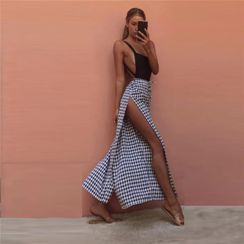 

Women New Summer Split Wide Leg Pants Casual Loose High Elastic Waist Harem Pants Loose Elasticated Trousers