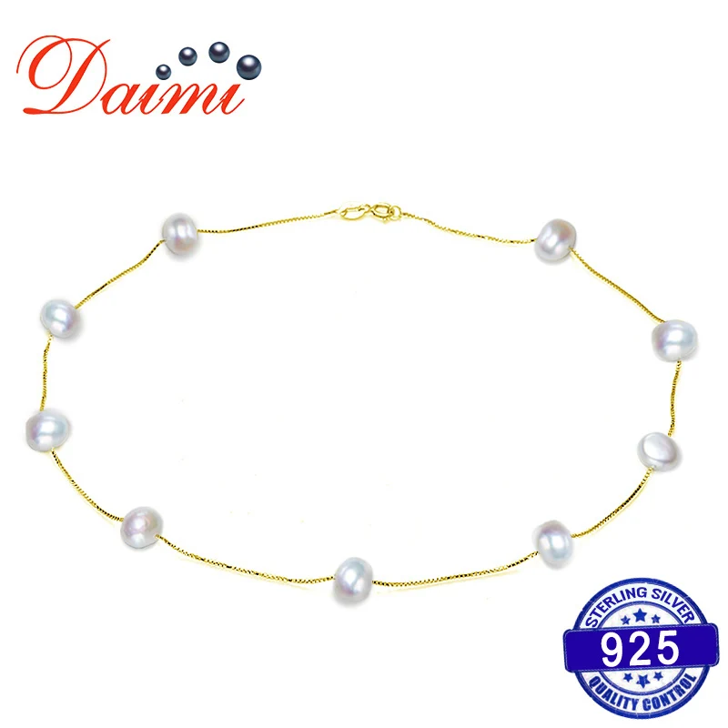

DAIMI 925 Sterling Silver Chain Natural Baroque Pearl Necklace Tin Cup Necklace Wedding Jewelry Gifts for Girls