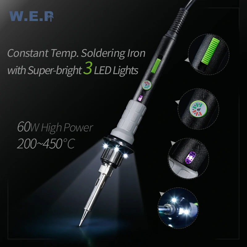 WEP 947V 3 LED Working Lamps Portable Min Adjustable Constant Temperature Soldering iron 60W