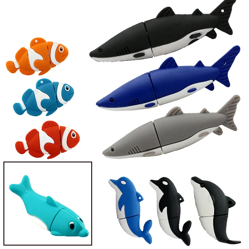 Mini Pen Drive Kartun Hewan Ikan Hiu Usb Flash Drive 4gb 8gb 32gb