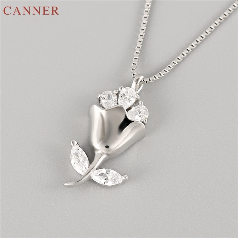Fashion Zircon Flower Pendant Necklace for Women 925 Sterling Silver Jewelry Gifts collier femme C35