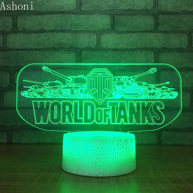 Настольная 3D лампа World of Tanks светодиодный ночник с изменением 7 цветов USB для