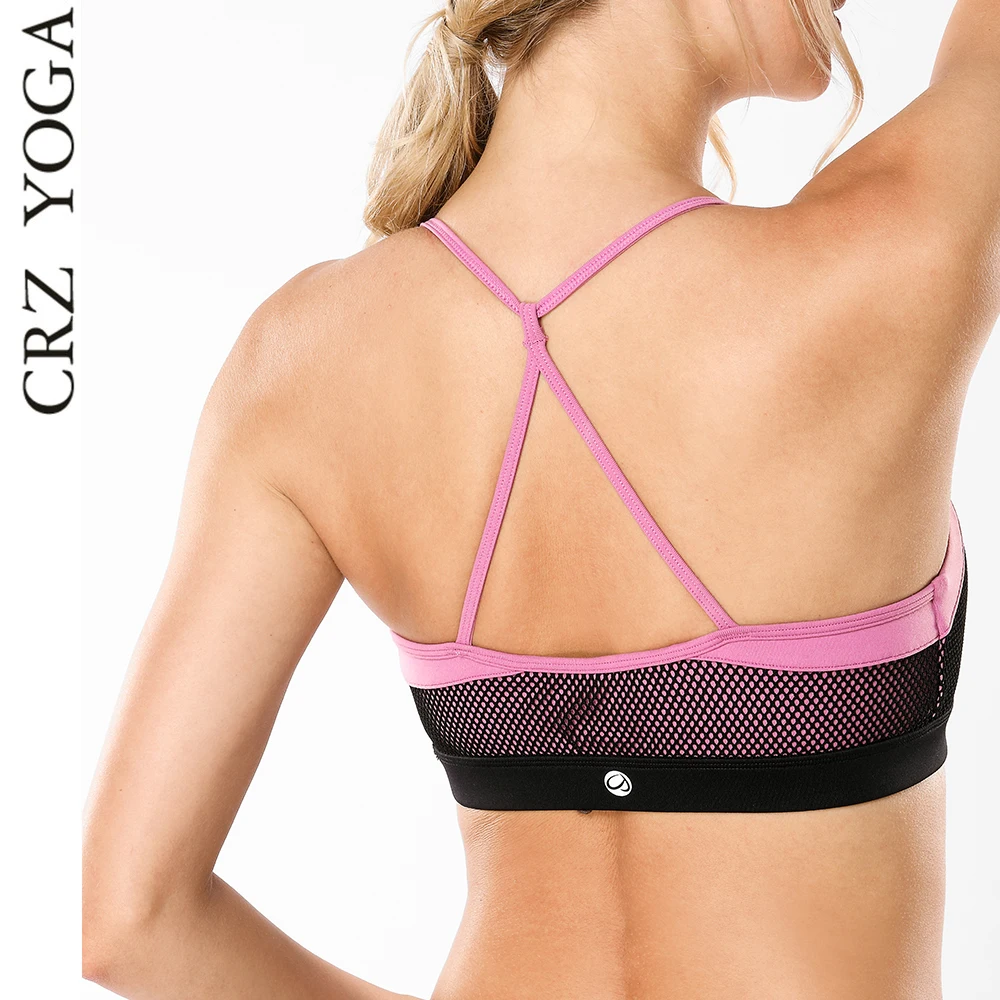 CRZ YOGA Women's Wirefree Power Mesh Strappy Back Criss cross Yoga Sports Bra Top-in Sports Bras