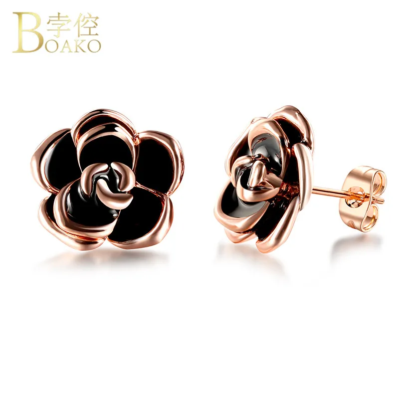 

Stud Earrings For Women Black Rose Gold 2 Color Crystal Flower Clover Earring Wedding Jewelry Pendientes Mujer Moda 2018 R4