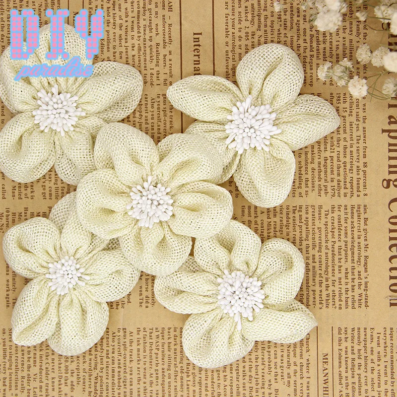 5PCS 8cm Burlap flower Retro Natural Jute Ribbon Rustic ...