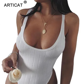 

Articat Knitted Sexy Summer Bodysuit Women Top White Sleeveless Bodycon Rompers Womens Jumpsuit Casual Skinny Playsuit Body Suit