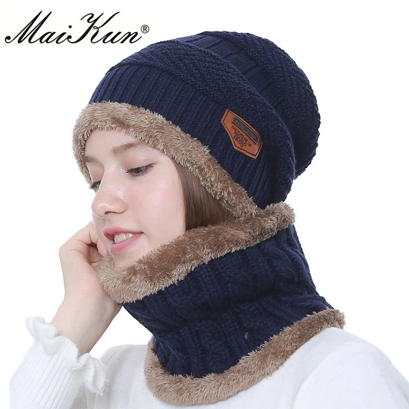 

Maikun Winter Beanies Women Scarf Knitted Hat Caps Mask Gorras Bonnet Warm Baggy Winter Hats For Men Women Skullies Beanies Hats