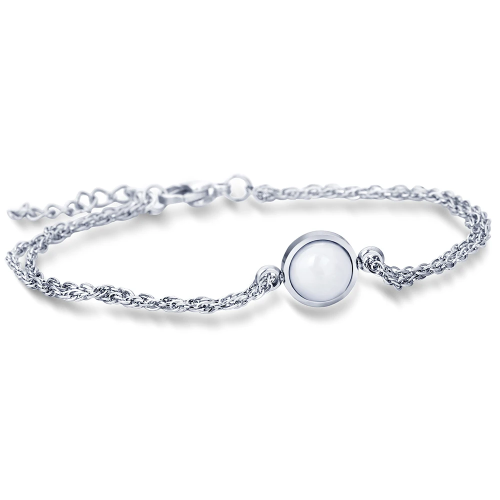 

NIBA Top Quality Simple Design Silver Color Bracelet Party Jewelry Genuine Clear Ceramic Charm Bracelet For Women