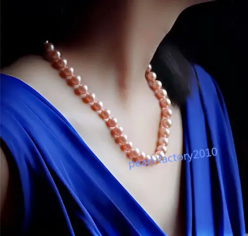 

19" 18" 8 MM ROUND SOUTH SEA NATURAL GOLD PINK PEARL NECKLACE 14K CLASP (0926)