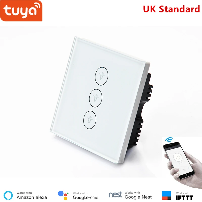 Google home Echo compatible WiFi wall touch switch UK 3 gang App control light switch IOS
