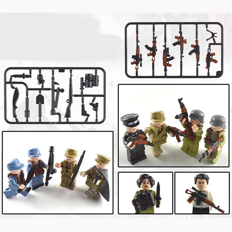 12pcs mini WW2 Army Military Building Blocks Japan China Small Soldier Officer Figure with Weapons Bricks Toys Collection gift