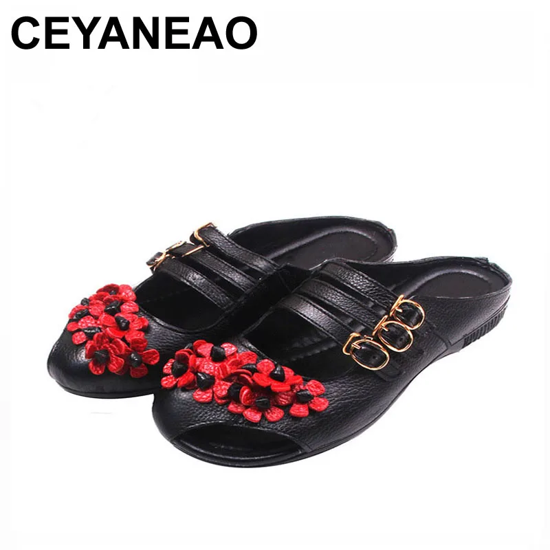 

CEYANEAO Summer Flat with Shoes Woman Genuine Leather Soft Outsole Open Toe Sandals Flat Women Shoes 2018 Fashion Women Sandals