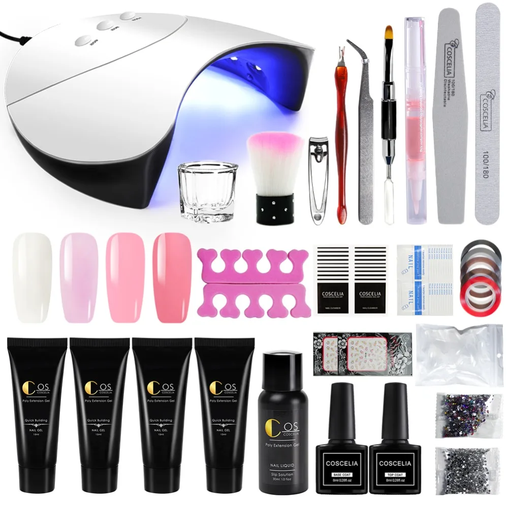 

COSCELIA 36W Acrylic Poly Gel Set Fast Extension Crystal Jelly Poly Gel Nail Camouflage UV LED Builder Gel Nail Art Lamp Kit