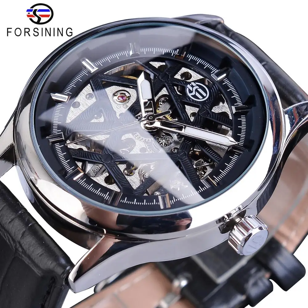 Forsining New Hot Sale Skeleton Watch Hollow Mechanical Hand Wind Men Luxury Male Business Leather Strap Wrist Relogio Dropship