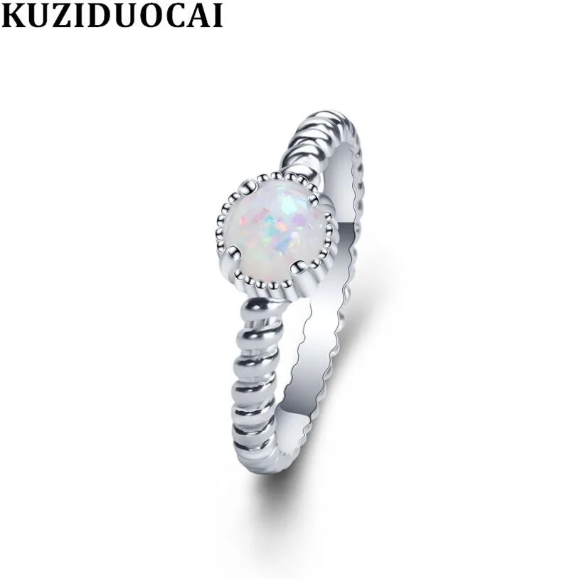 

Kuziduocai New Fashion Jewelry Reflective Colorful Opal Spiral Stainless Steel Wedding Bride Rings For Women Girls Anillos R-936