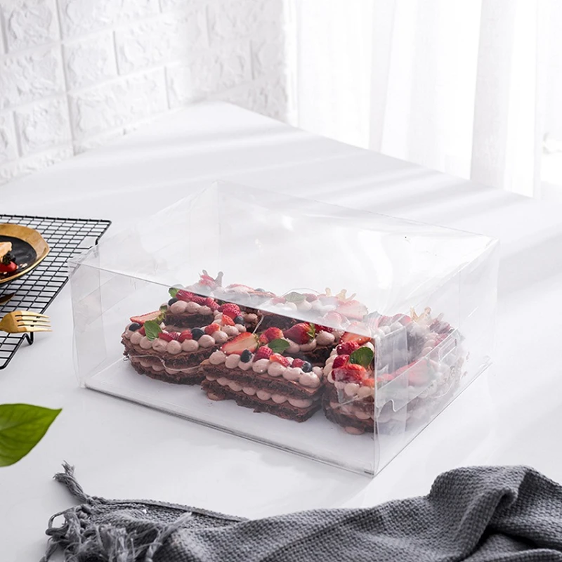 

6/8Inch Transparent Food Grade PET Cake Packing Box Rectangle Cup Cake Boxes DIY Dessert Pizza Birthday Box Holder Bakeware 10pc