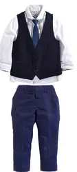 Комплекты одежды с длинными рукавами для маленьких мальчиков, топы, рубашка, пальто с поясом, брюки с галстуком, деловой костюм, комплекты