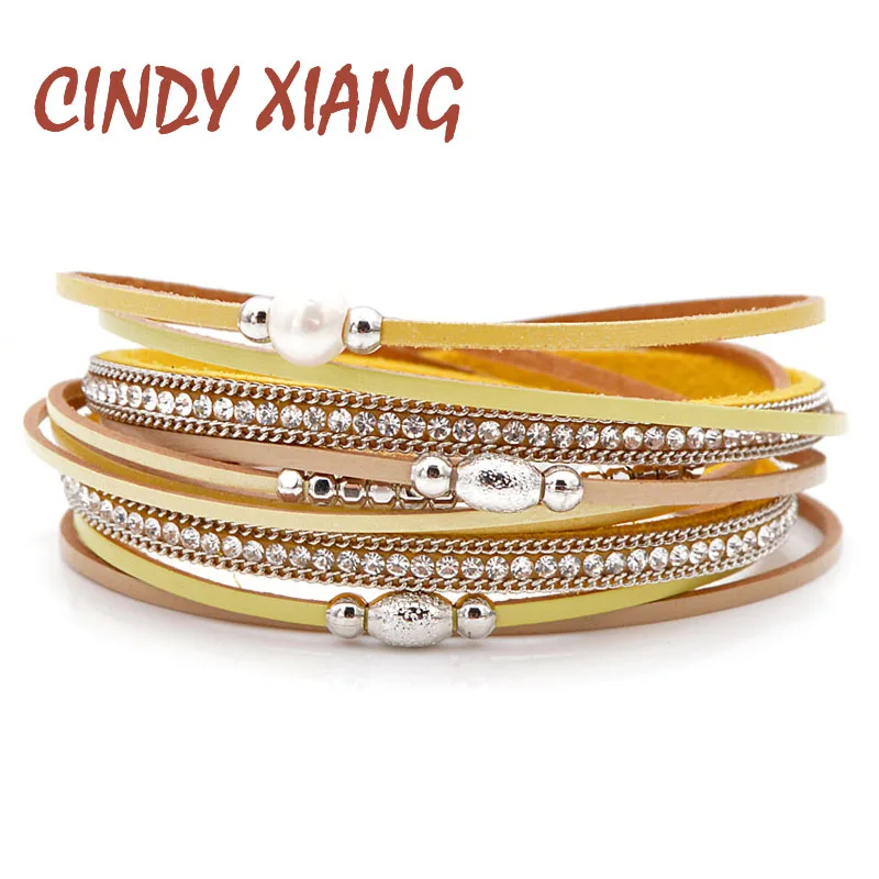 

CINDY XIANG New Arrival Freshwater Pearl Bracelets For Women Long Twisted Leather Bangles Cuff Braclet Summer Jewelry Good Gift