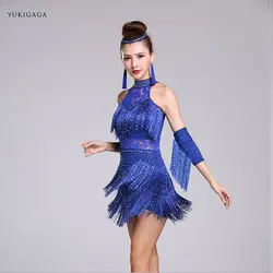 Латинское танцевальное бальное платье с блестками и бахромой танцевальная одежда с кистями красный королевский синий черный Бесплатная