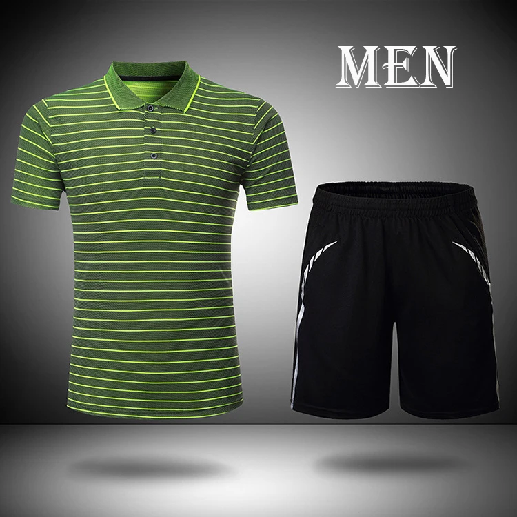 Теннисный костюм с короткими рукавами, бадминтон спорт набор футболок, дышащая одежда pingpong футболка для игры в настольный теннис, футболка Обычный костюм - Цвет: Men Green