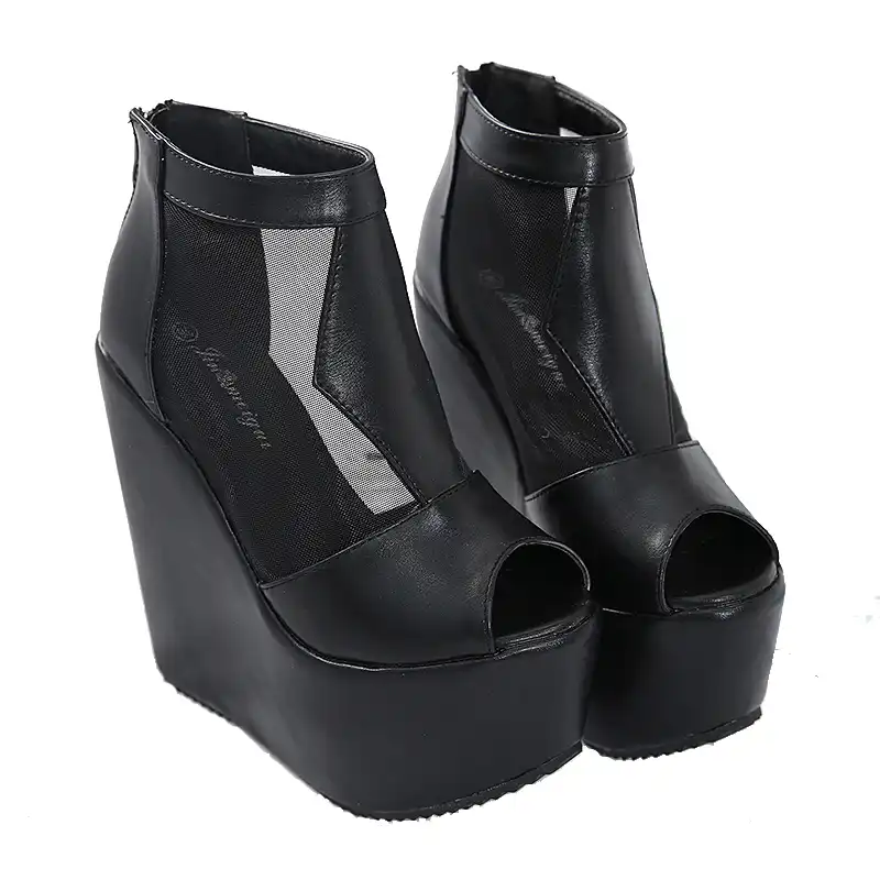 black wedge platform shoes