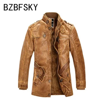 

new Leather Jackets Men Winter Warm Coat Motorcycle Leather Jacket Men's long section of Retro PU Leather Coat chaqueta cuero