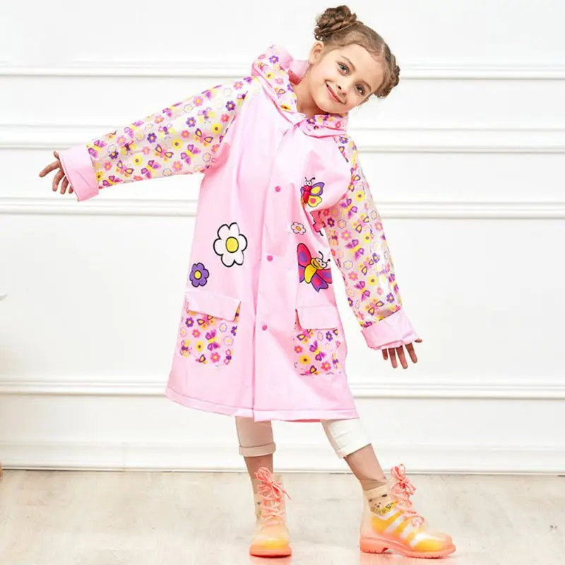 

Waterproof Children Rain Jacket with Backpack Summer Raincoats with Butterfly Car Printing Outside Walking Rain Gear Supplie