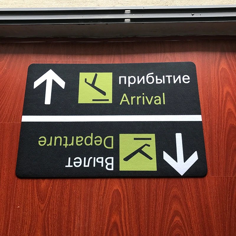 

Russian Funny Arrival Departure Welcome Mat Entrance Novelty Doormats Floor Airport Sign Non Slip Rubber Indoor Mats Rug Carpet