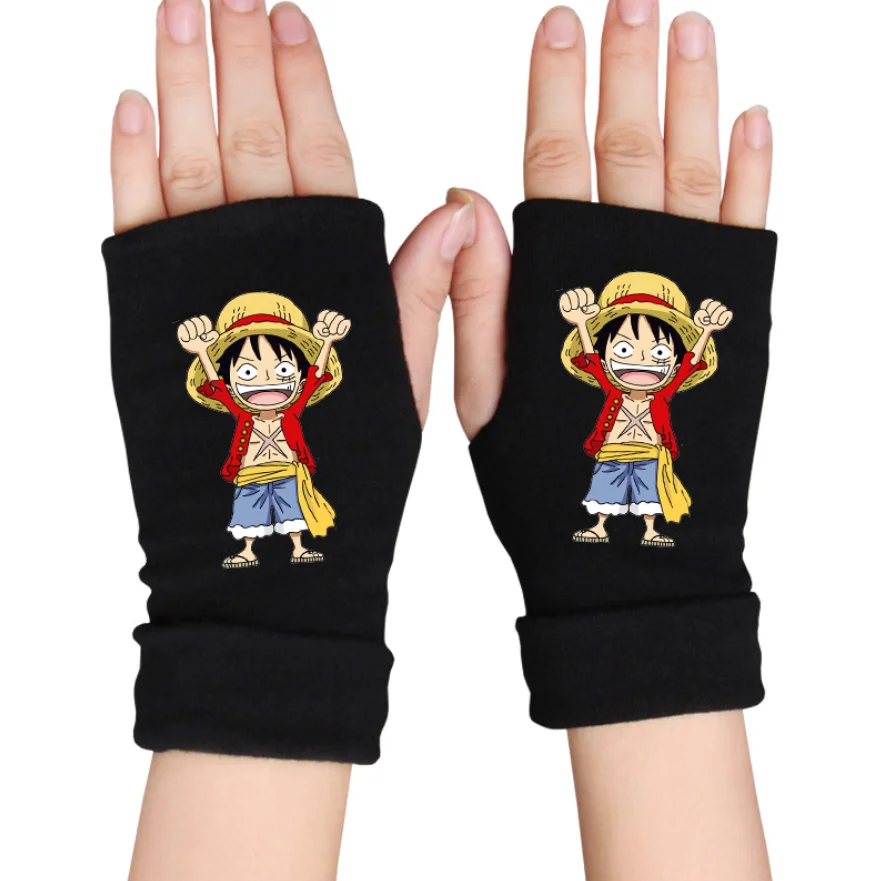 Модные аниме цельные Luffy перчатки без пальцев Хлопковые вязаные на запястье