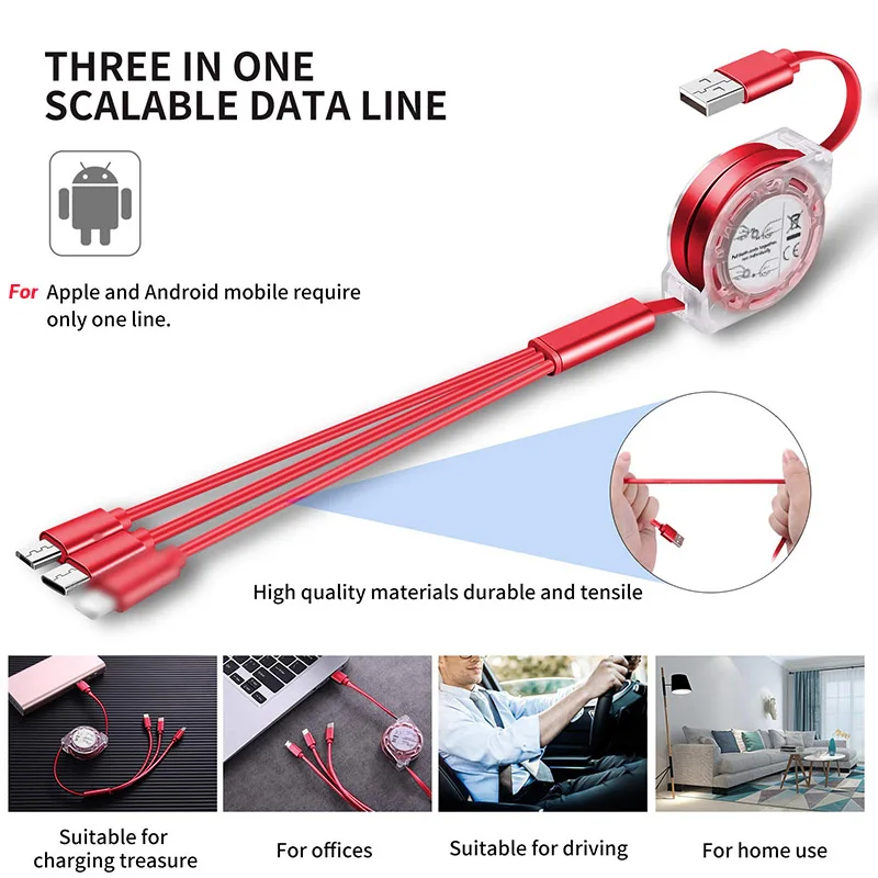 Highever قابل للسحب تاريخ كابل 2 في 1 المصغّر usb نوع-c لسامسونج هواوي المحمولة كابل شحن الهاتف المحمول شاحن كابل