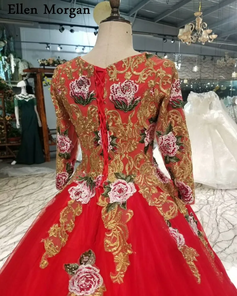 Красный в мусульманском стиле с длинным рукавом свадебные платья 2019 Vestido De Noiva Винтаж зашнуровать вышивка реальные фотографии платья на