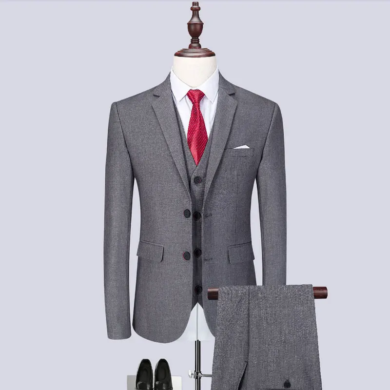 (Блейзер + брюки жилет) Классический мужской костюм s Slim Fit Серый Свадебный жениха