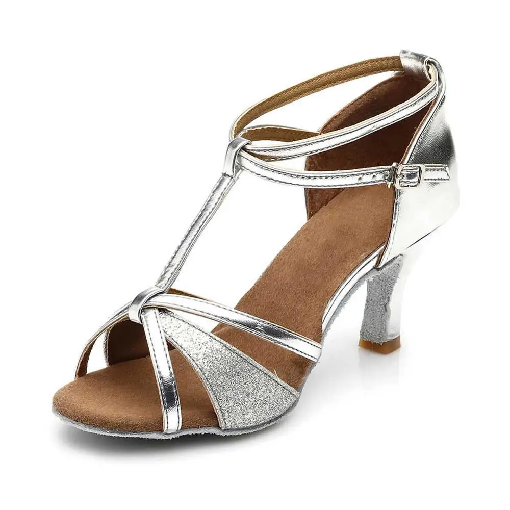 Женская обувь для латинских танцев, новая Брендовая обувь для девочек, женская обувь для латинских танцев, танго, сальсы, танцевальная обувь, каблук около 5 см и 7 см - Цвет: Silver 7cm