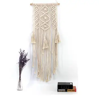 

New Tapestry Hand Knotted Macrame Wall Art Handmade Cotton Wall Hanging Tapestry With Lace Fabrics Bohemian Wedding Decoration