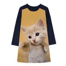 Детское летнее модное платье платья для девочек с принтом милого кота для торжественных вечеринок платье для девочек От 2 до 10 лет Детское платье