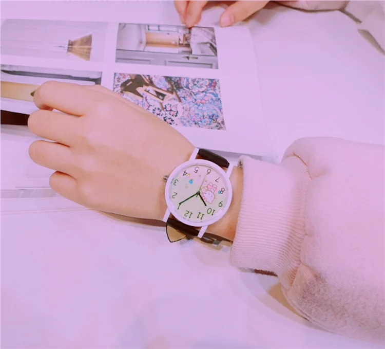 Лидер продаж популярные детские часы прекрасный рисунок «Hello Kitty» циферблат Наручные часы модные милые детские Повседневное кожа часы