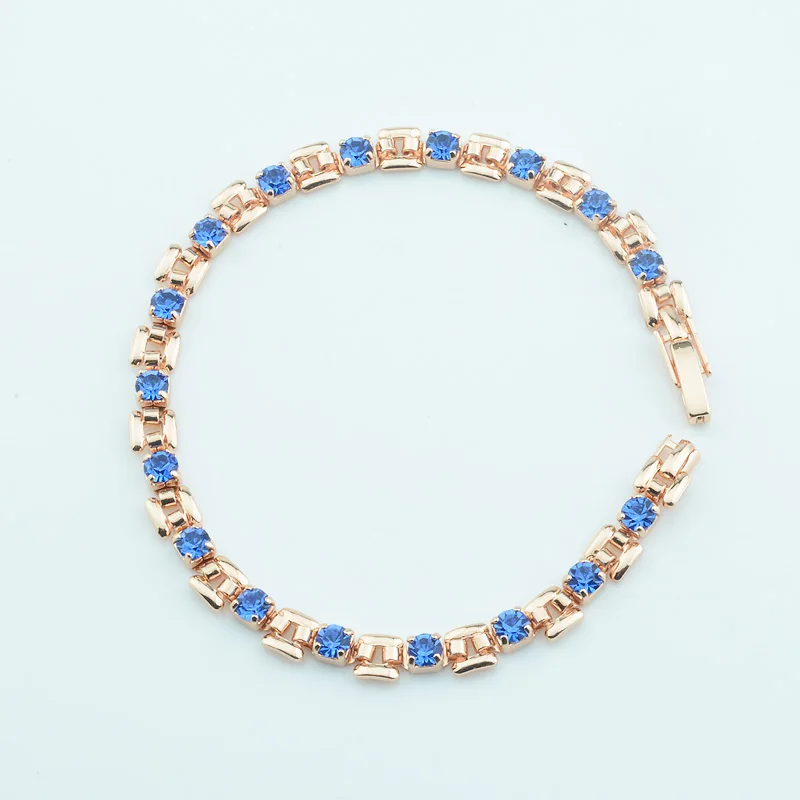 1pcs 4mm Women 585 Rose Gold Color White Blue Cubic Zircon Bracelets Jewelry Long Small Chains