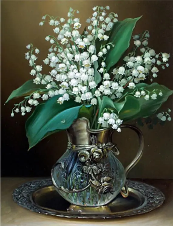 

5D White Russia Flower Diamond Painting for Living Room Cross Stitch DIY Diamond Mosaic Popular Handmade Crafts