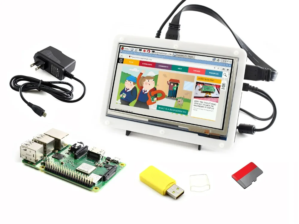 Raspberry Pi 3 Модель B + Development Kit тип F Включает 7 дюймов HDMI ЖК дисплей (C) биколор случае 16 ГБ Micro SD карты Адаптеры питания ect